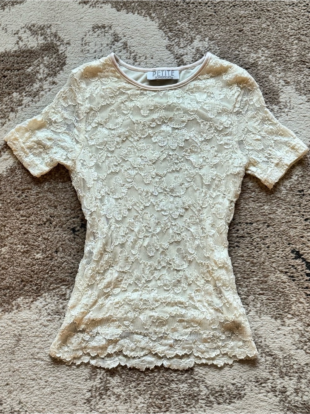Petite Sophisticate Romantic Vintage Y2K Cream Lace Fitted Top